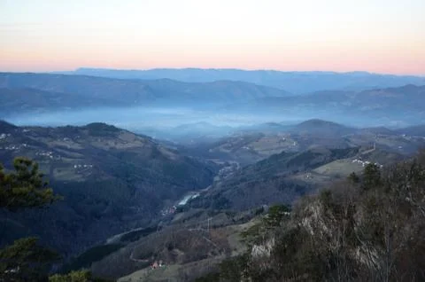 Crnjeskovo viewpoint -Tara mountain , Serbia. View of Raca gorge and the valley Stock Photos