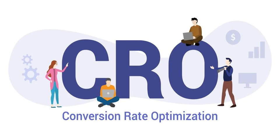 Cro conversion rate optimization concept with big word or text and team peopl Stock Illustration