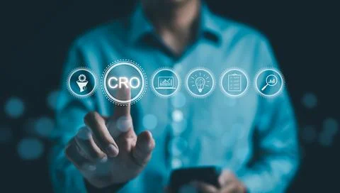 CRO, Conversion Rate Optimization Concept. Businessman pointing at CRO, Stock Photos