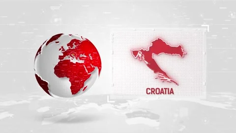 Croatia 4K Tech Map Beside Globe On White Background. Stock Footage 340465715