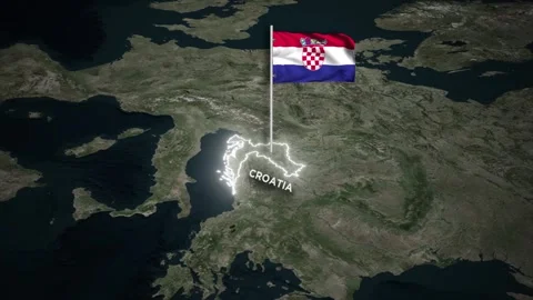 Croatia Border Map Animation with Waving of Croatia National Flag on World Map Видео 332238647