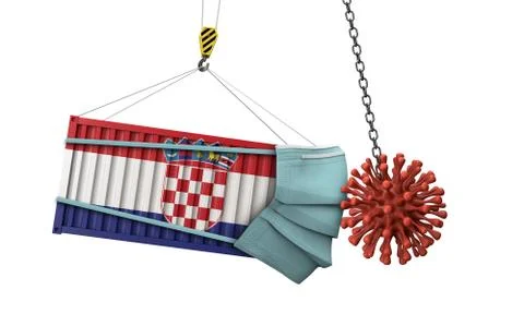 Croatia cargo container colides with coronavirus. 3D Rendering Stock Illustration