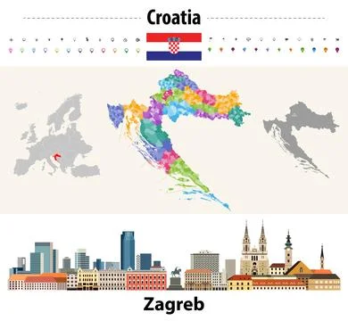 Croatia colored map consiting of counties and  municipalities Illustrazione stock