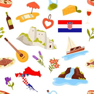 Croatia Culture Seamless Pattern Vector Design Stock Illustration