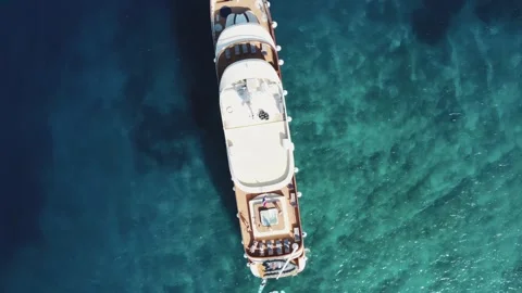 Croatia: drone top down mega yacht Stock Footage 163035789