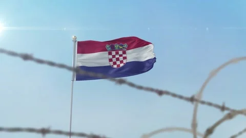 Croatia  flag behind border Stock-Footage 137410034
