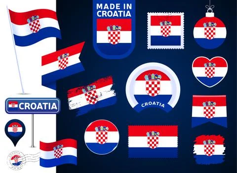 Croatia flag vector collection. big set of national flag design elements in d Illustrazione stock