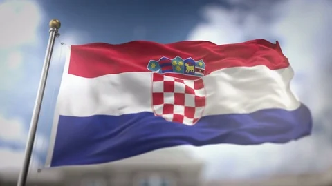 Croatia Flag Waving Slow Motion 3D Rendering Blue Sky Background - Seamless.. Stock Footage 75242810