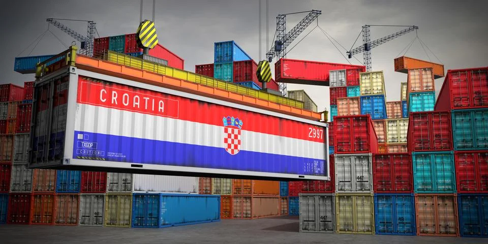 Croatia - freight container in cargo terminal - 3D illustration Stock Illustration