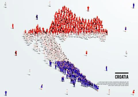 Croatia Map and Flag. A large group of people in the Croatia flag color. Stock Illustration