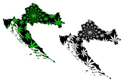 Croatia - map is designed cannabis leaf Stock Illustration