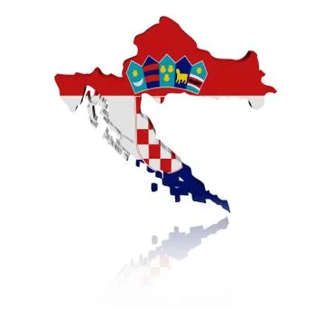 Croatia map flag 3d render with reflection illustration Stock Illustration