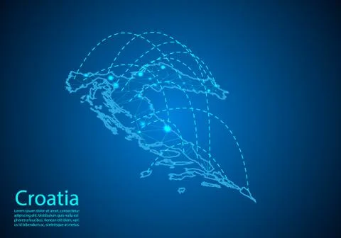 Croatia map with nodes linked by lines. concept of global communication and b Stock Illustration