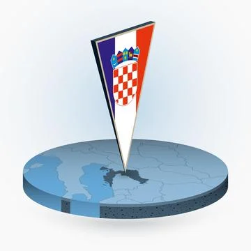 Croatia map in round isometric style with triangular 3D flag of Croatia Stock Illustration