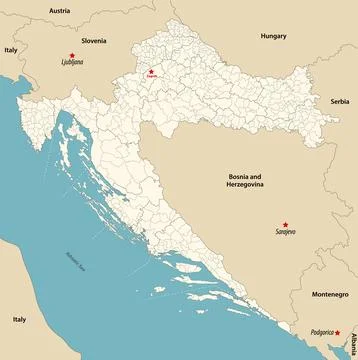 Croatia municipalities vector map  colored by counties Stock Illustration