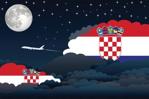 Croatia Night Clouds Airplane Vector Illustration Stock Illustration