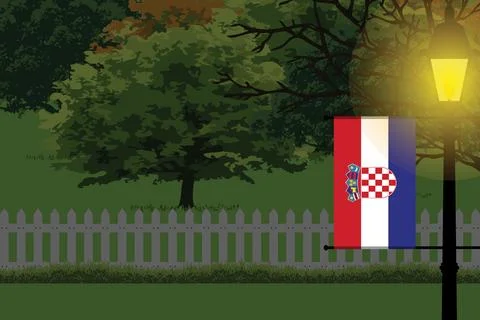 Croatia Night Trees Lamp Vector Illustration Stock Illustration