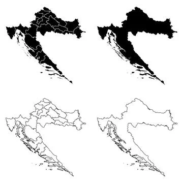 Croatia Outline and Solid Fill Map Set. Stock Illustration