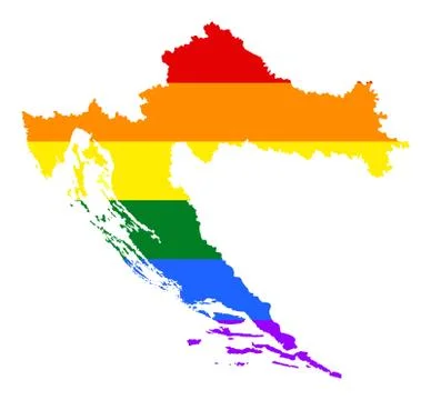 Croatia pride gay vector map with rainbow flag colors. Europe LGBT Stock Illustration