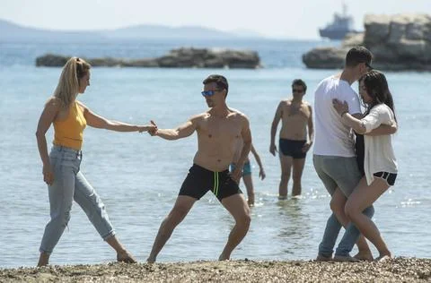  Croatia, Split, 250421. Salsa lovers from Split occupied Bacvice and, wit... Stock Photos