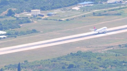 Croatia, Split, August 19, 2019. An Air Serbia airplane lands on the runway Stock Footage 124478685