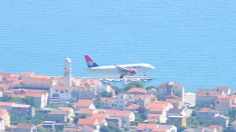 Croatia, Split, August 19, 2019. An Air Serbia airplane lands for landing Stock Footage 124478807