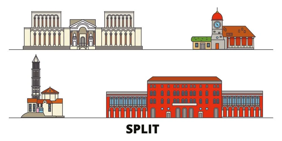 Croatia, Split flat landmarks vector illustration. Croatia, Split line city with Stock Illustration