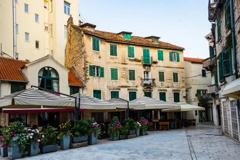 Croatia, Split, Fruit Square in the Old Town, early morning 스톡 사진