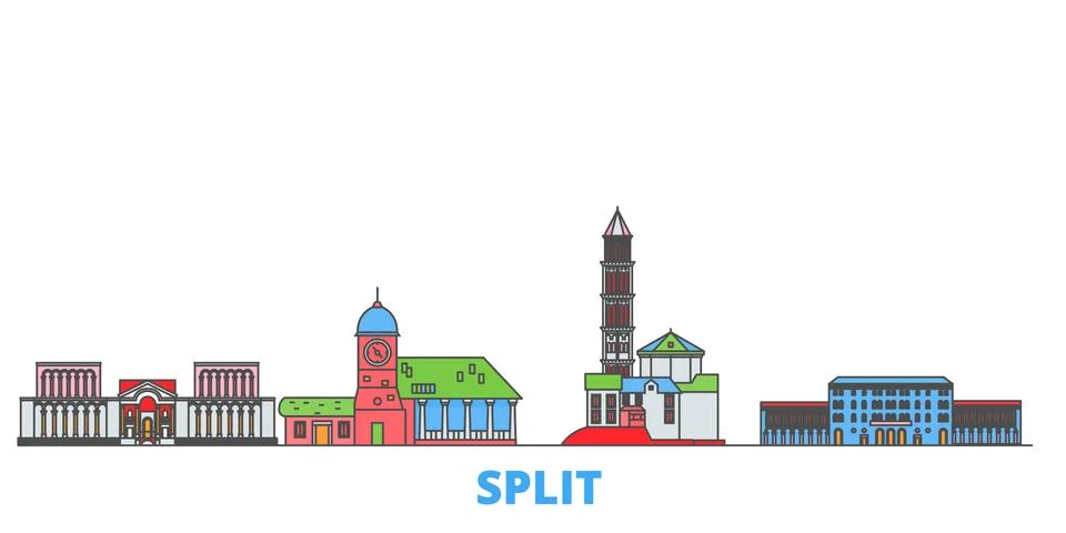 Croatia, Split line cityscape, flat vector. Travel city landmark, oultine Ilustración de archivo