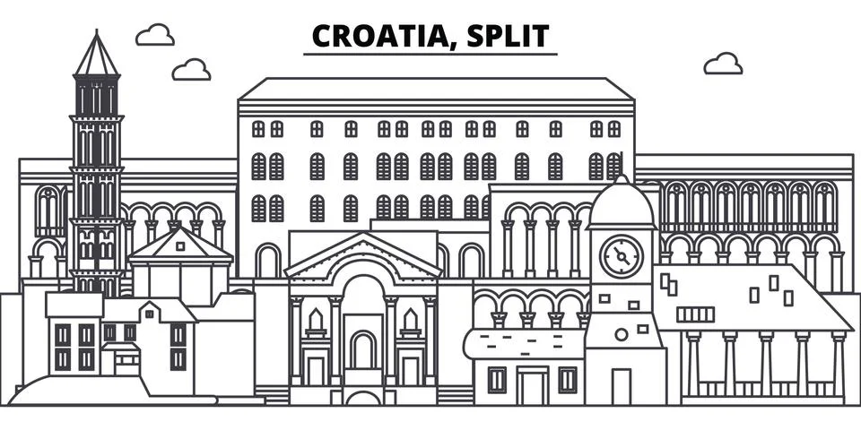 Croatia, Split line skyline vector illustration. Croatia, Split linear cityscape Ilustración de archivo