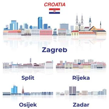 Croatia vector skylines in soft cold tones color palette Stock Illustration
