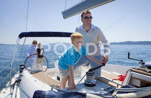 Croatia, Zadar, Family On Sailboat