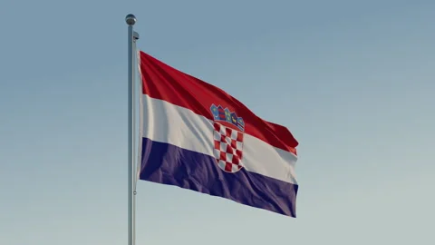 Croatia Zagreb Flag loop Cinematic Realistic Waving Blue Sky Stock Footage 303207760