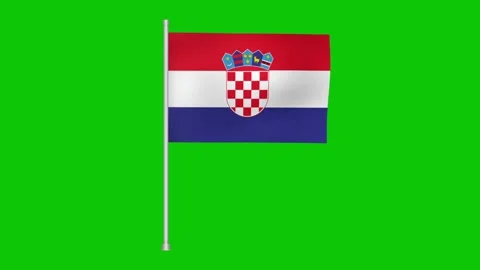 A croatian banner waving gently on a pole against a vibrant green screen Stock Footage 317543181