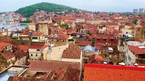 Croatian city of Split. Beautiful red tiled roofs of houses in cozy streets. Stock Footage 261054829
