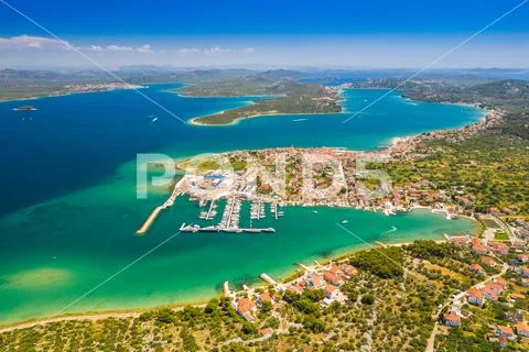 Croatian coast, Murter island archipelago and town of Betina Stock Photos