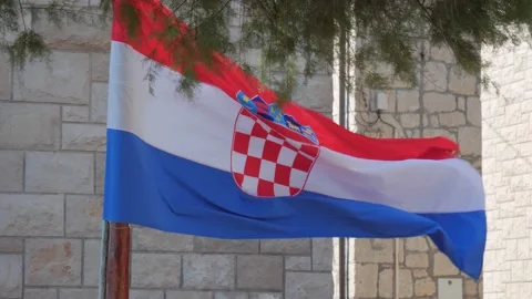 The Croatian flag flutters in the wind Stock Footage 137622718