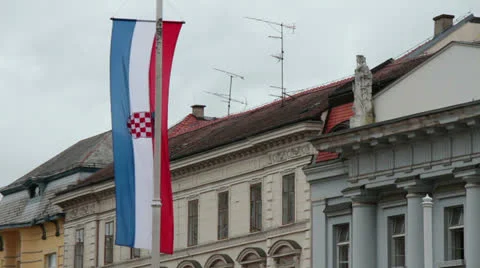 Croatian Flag in Front of Buildings Stock Footage 25008550
