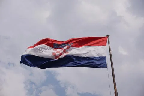 Croatian flag at the view point in Split Stock Photos