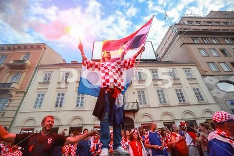 Croatian football fans Final game Stock Photos