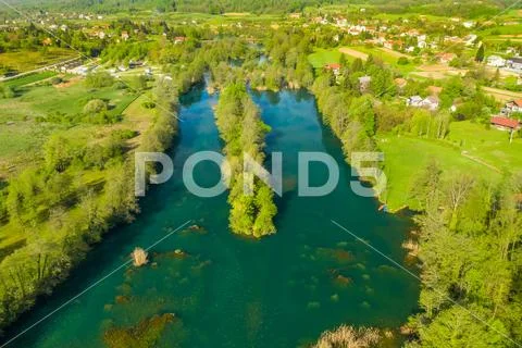 Croatian river Mreznica from air Stock Photos