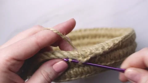 Crochet baskets made of jute and rope. Stock Footage 151346091