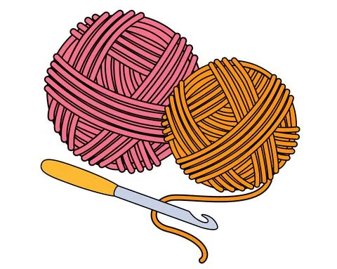 Crochet hook and threads - vector full color illustration. Balls of yarn Illustrazione stock
