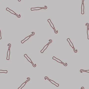 Crochet hook knitting wool line vector seamless pattern Illustrazione stock