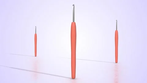 Crochet Hooks on a Light Reflective Floor. Crochet Needles 3D Animation. 4K Stock Footage 305041700