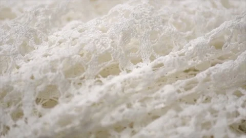 Crochet lace pattern, crocheted wedding dress, detail of crocheted tablecloth Vídeo Stock 346412668