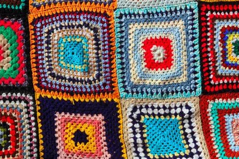 Crochet patchwork colorful pattern handcraft Stock Photos