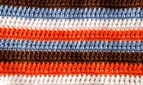 Crochet, pattern from multi-colored cotton threads, double crochet. Stock Photos