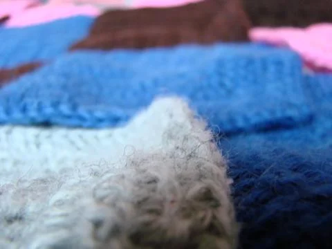 Crochet texture, colorful squares pattern. Crochet Knit Squares 스톡 사진