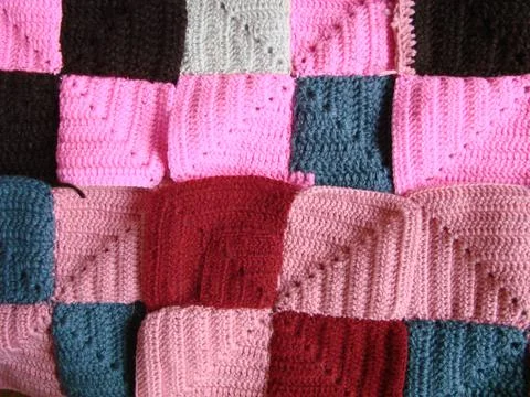Crochet texture, colorful squares pattern. Crochet Knit Squares 库存照片